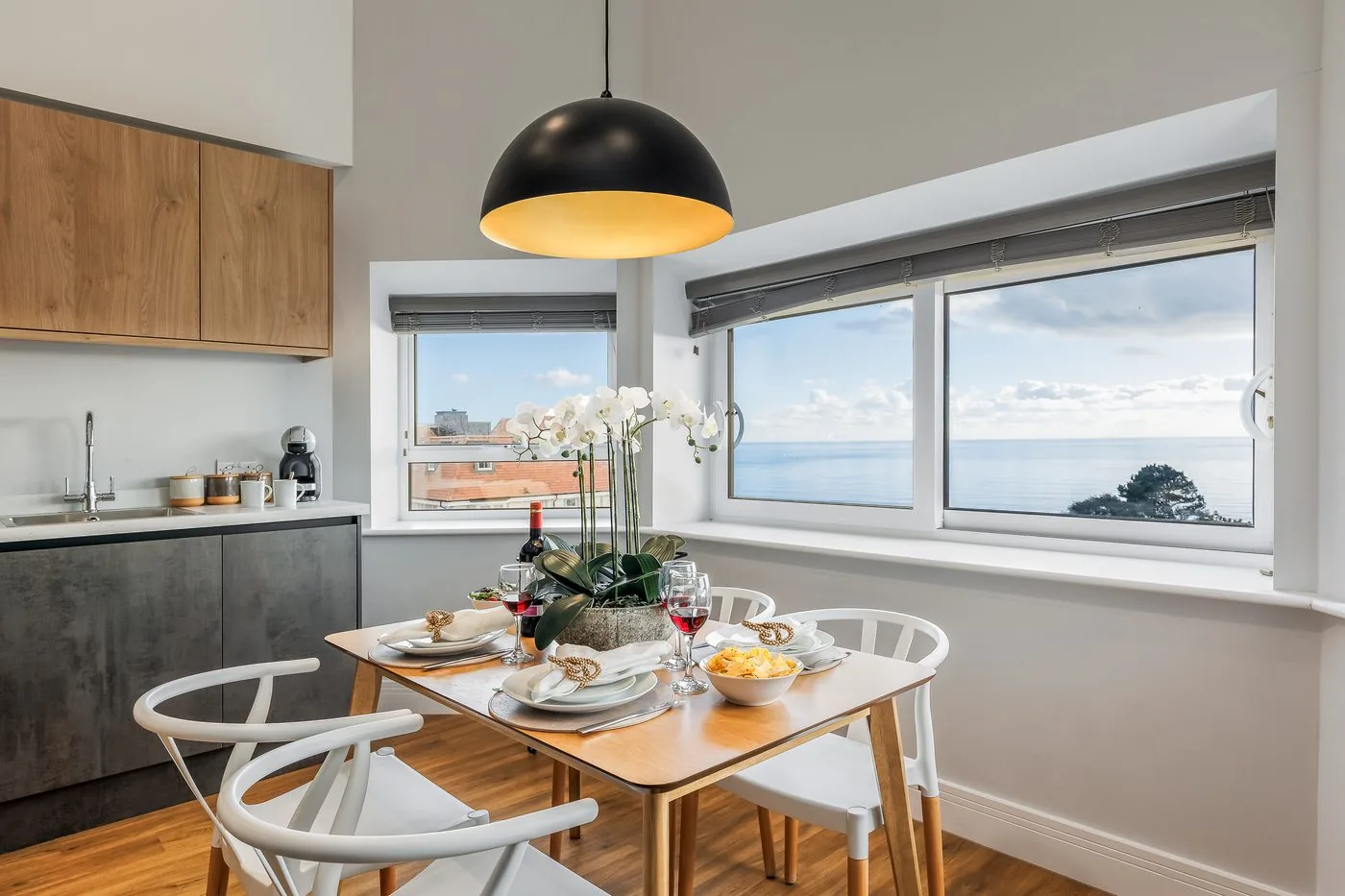 Bright, sea-view apartment with an open-plan kitchen and dining area, professionally managed by FSM in Bournemouth